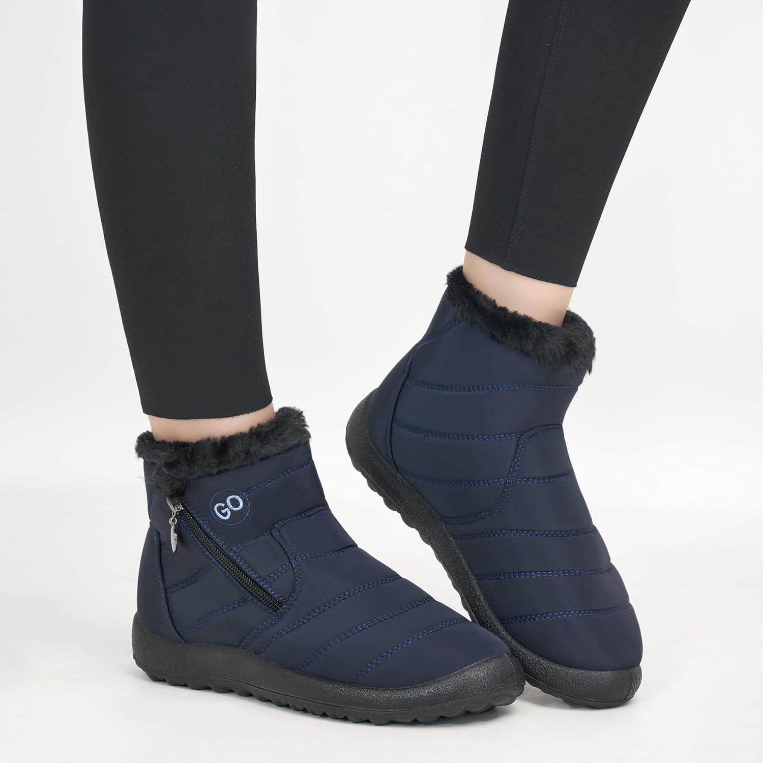 imageDUOYANGJIASHA Snow Boots for Women Winter Warm Ankle Booties Waterproof Comfortable Slip On Outdoor Fur Lined Lining Zipper Womens Snow BootsBlue