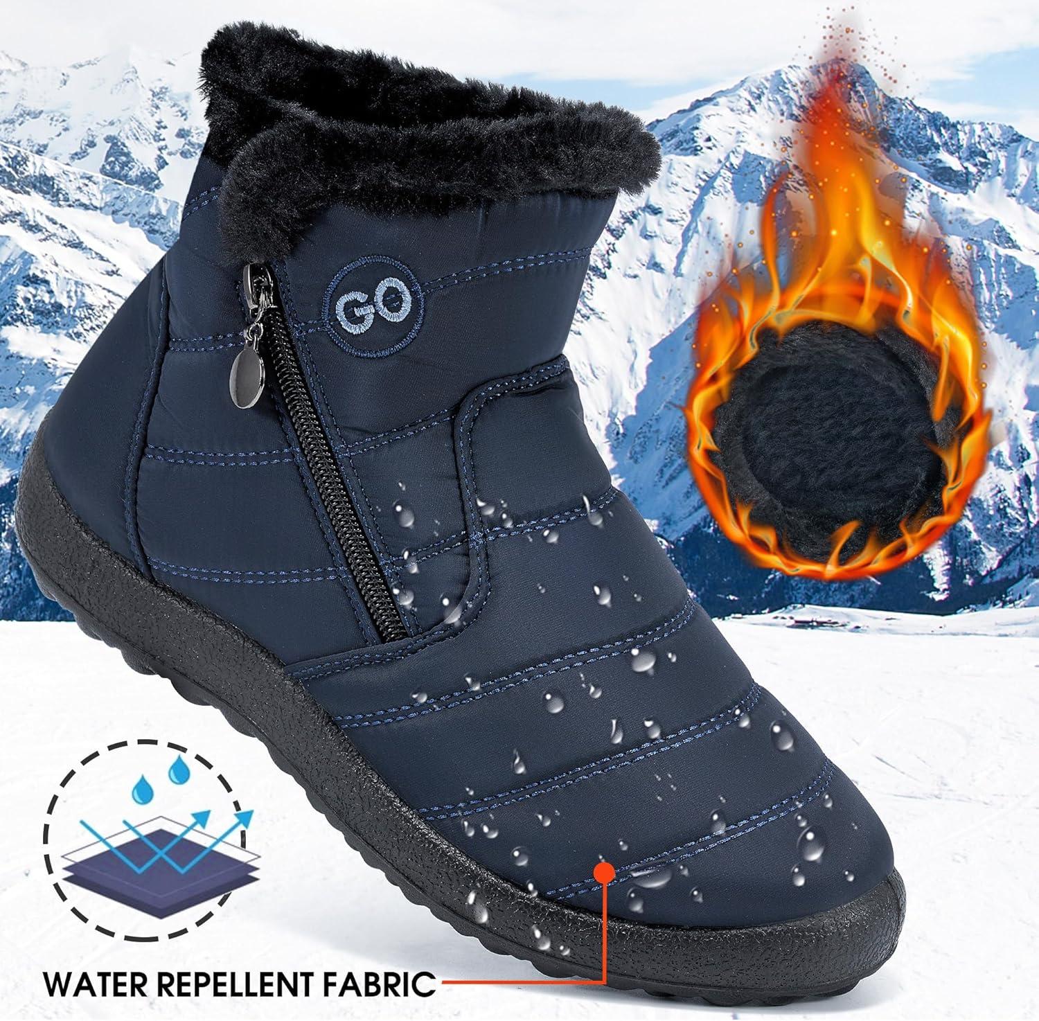 imageDUOYANGJIASHA Snow Boots for Women Winter Warm Ankle Booties Waterproof Comfortable Slip On Outdoor Fur Lined Lining Zipper Womens Snow BootsBlue