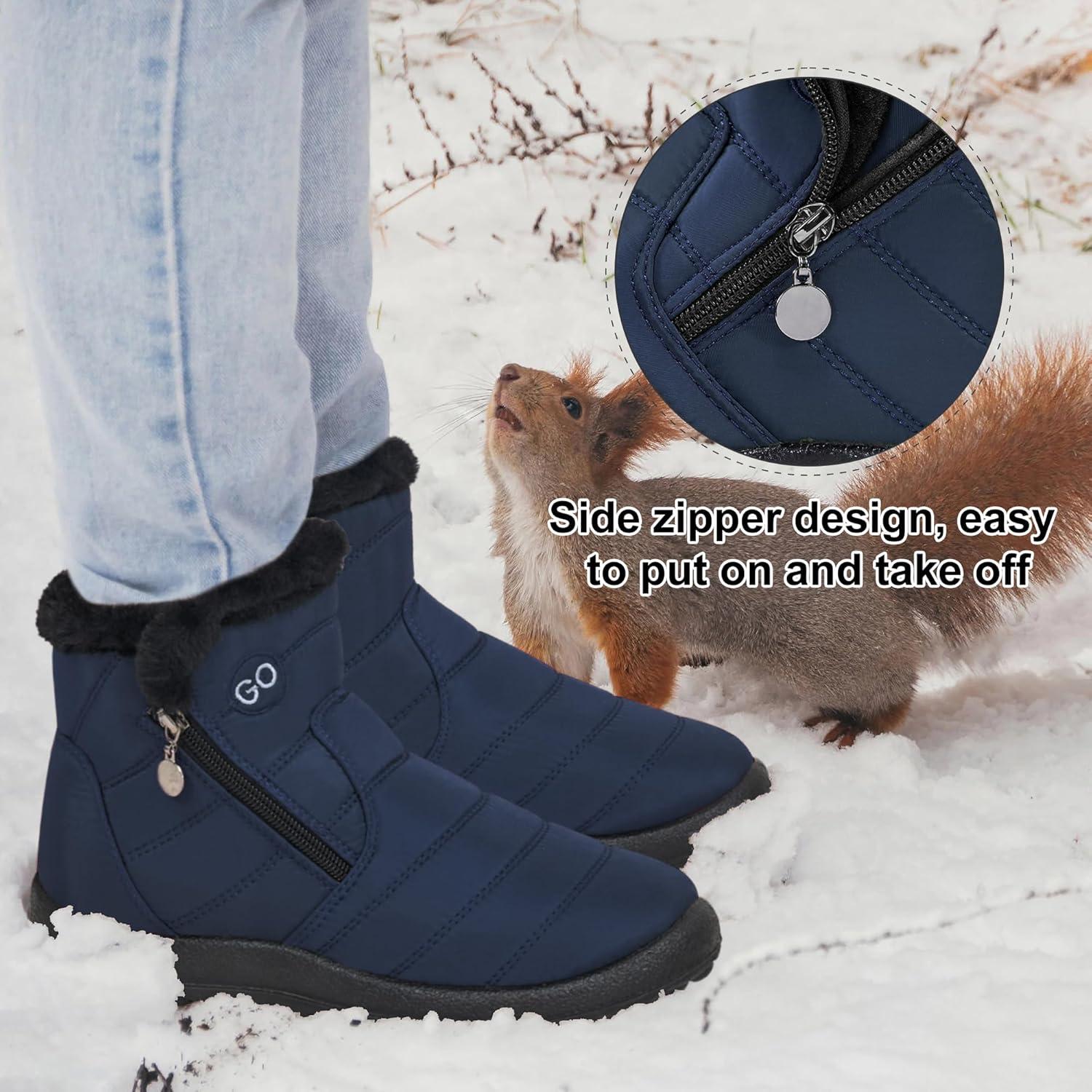imageDUOYANGJIASHA Snow Boots for Women Winter Warm Ankle Booties Waterproof Comfortable Slip On Outdoor Fur Lined Lining Zipper Womens Snow BootsBlue