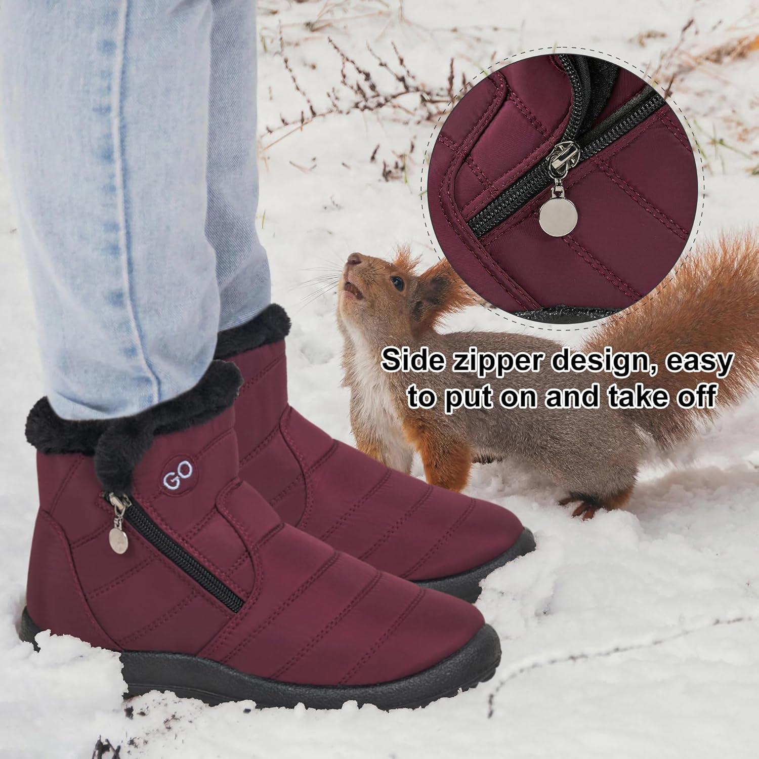 imageDUOYANGJIASHA Snow Boots for Women Winter Warm Ankle Booties Waterproof Comfortable Slip On Outdoor Fur Lined Lining Zipper Womens Snow BootsWinered