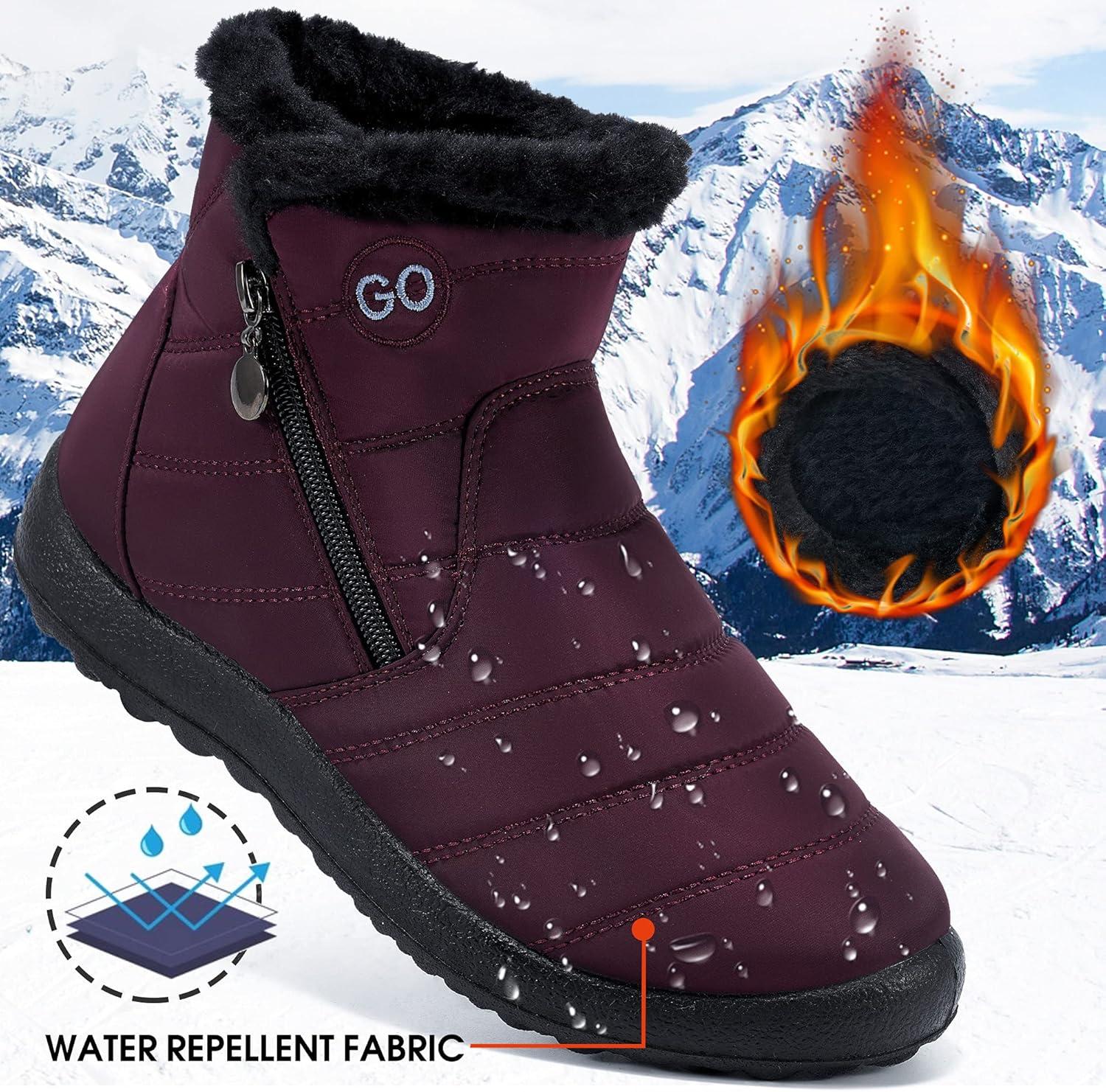 imageDUOYANGJIASHA Snow Boots for Women Winter Warm Ankle Booties Waterproof Comfortable Slip On Outdoor Fur Lined Lining Zipper Womens Snow BootsWinered