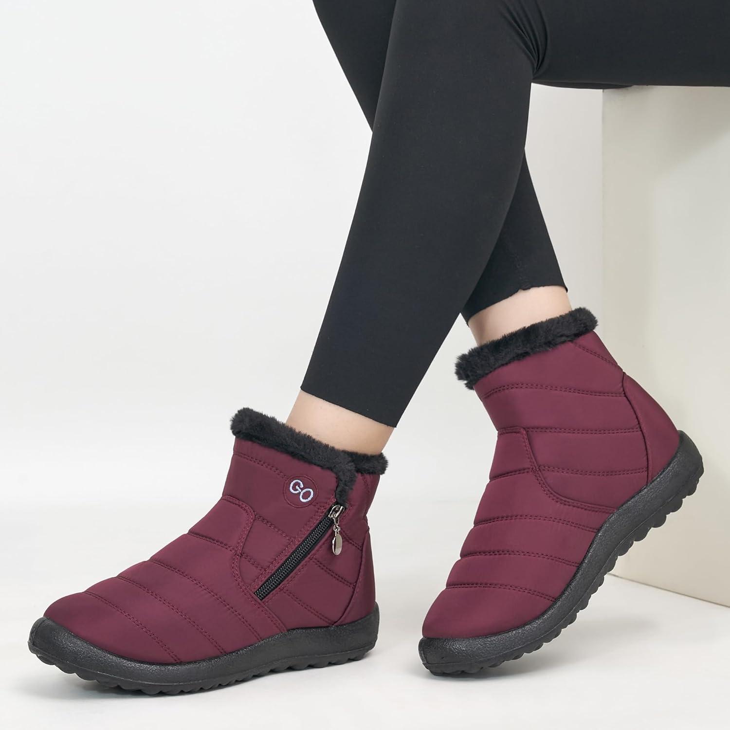 imageDUOYANGJIASHA Snow Boots for Women Winter Warm Ankle Booties Waterproof Comfortable Slip On Outdoor Fur Lined Lining Zipper Womens Snow BootsWinered