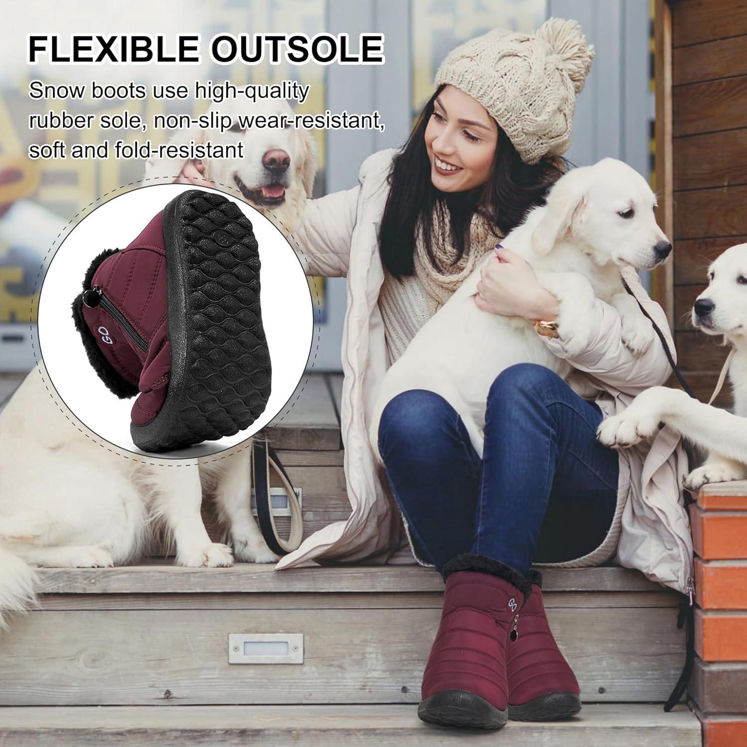 imageDUOYANGJIASHA Snow Boots for Women Winter Warm Ankle Booties Waterproof Comfortable Slip On Outdoor Fur Lined Lining Zipper Womens Snow BootsWinered