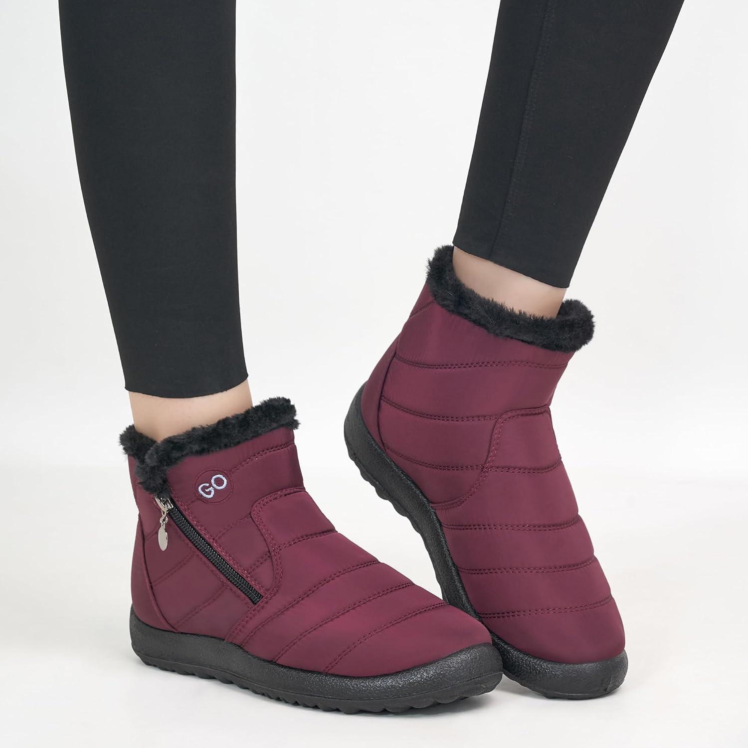 imageDUOYANGJIASHA Snow Boots for Women Winter Warm Ankle Booties Waterproof Comfortable Slip On Outdoor Fur Lined Lining Zipper Womens Snow BootsWinered