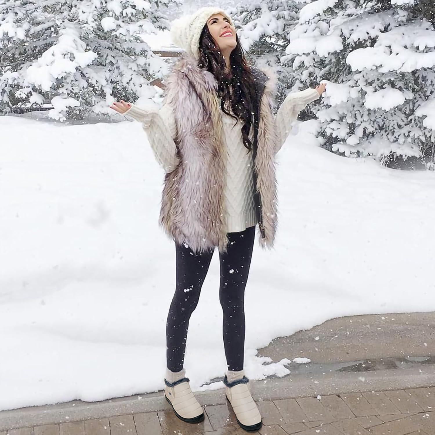 imageDUOYANGJIASHA Womens Snow Boots Winter Shoes Warm Fur Lined Ankle Booties Waterproof Comfortable Boots for WomenBeige