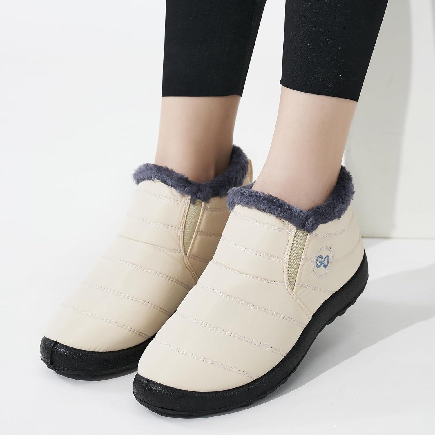 imageDUOYANGJIASHA Womens Snow Boots Winter Shoes Warm Fur Lined Ankle Booties Waterproof Comfortable Boots for WomenBeige
