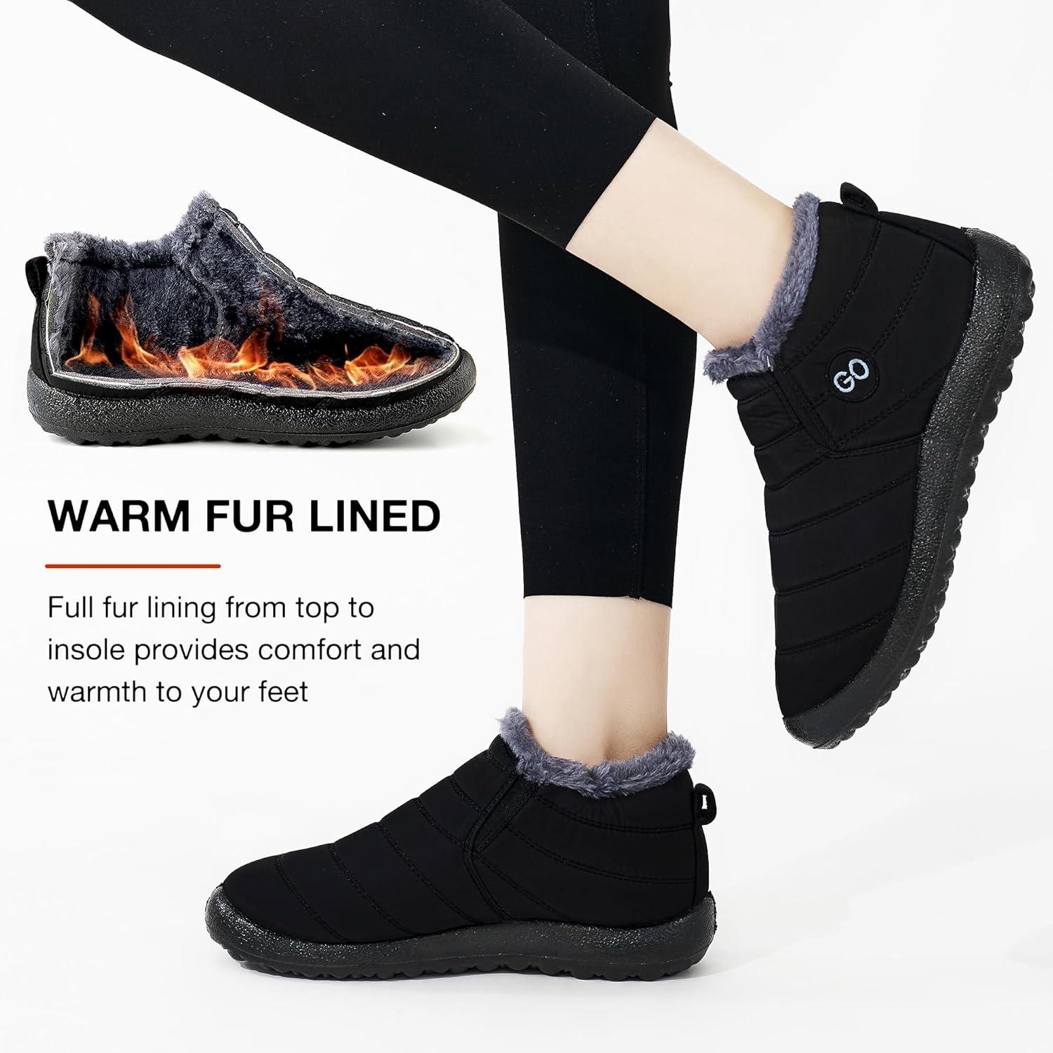imageDUOYANGJIASHA Womens Snow Boots Winter Shoes Warm Fur Lined Ankle Booties Waterproof Comfortable Boots for WomenBlack
