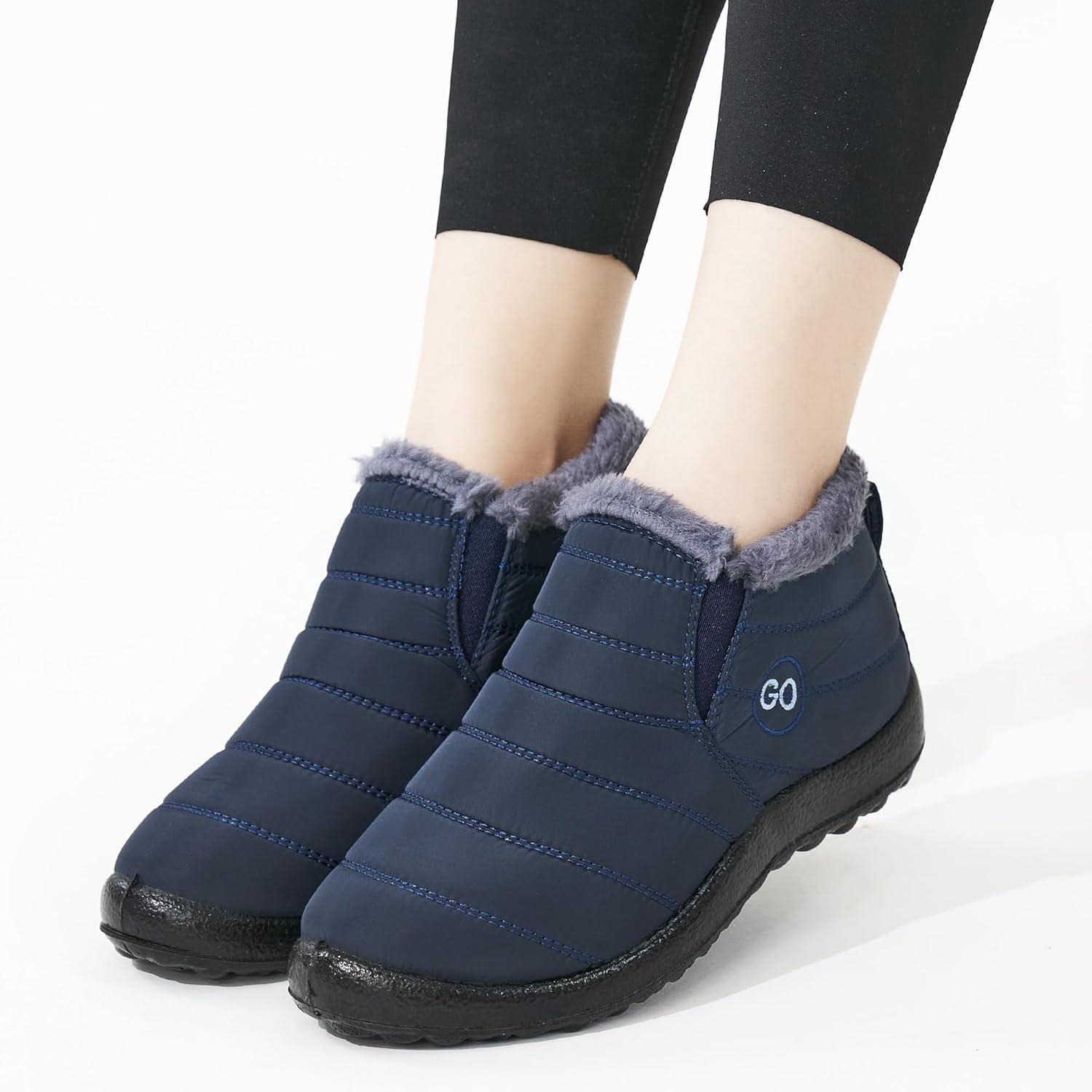 imageDUOYANGJIASHA Womens Snow Boots Winter Shoes Warm Fur Lined Ankle Booties Waterproof Comfortable Boots for WomenBlue