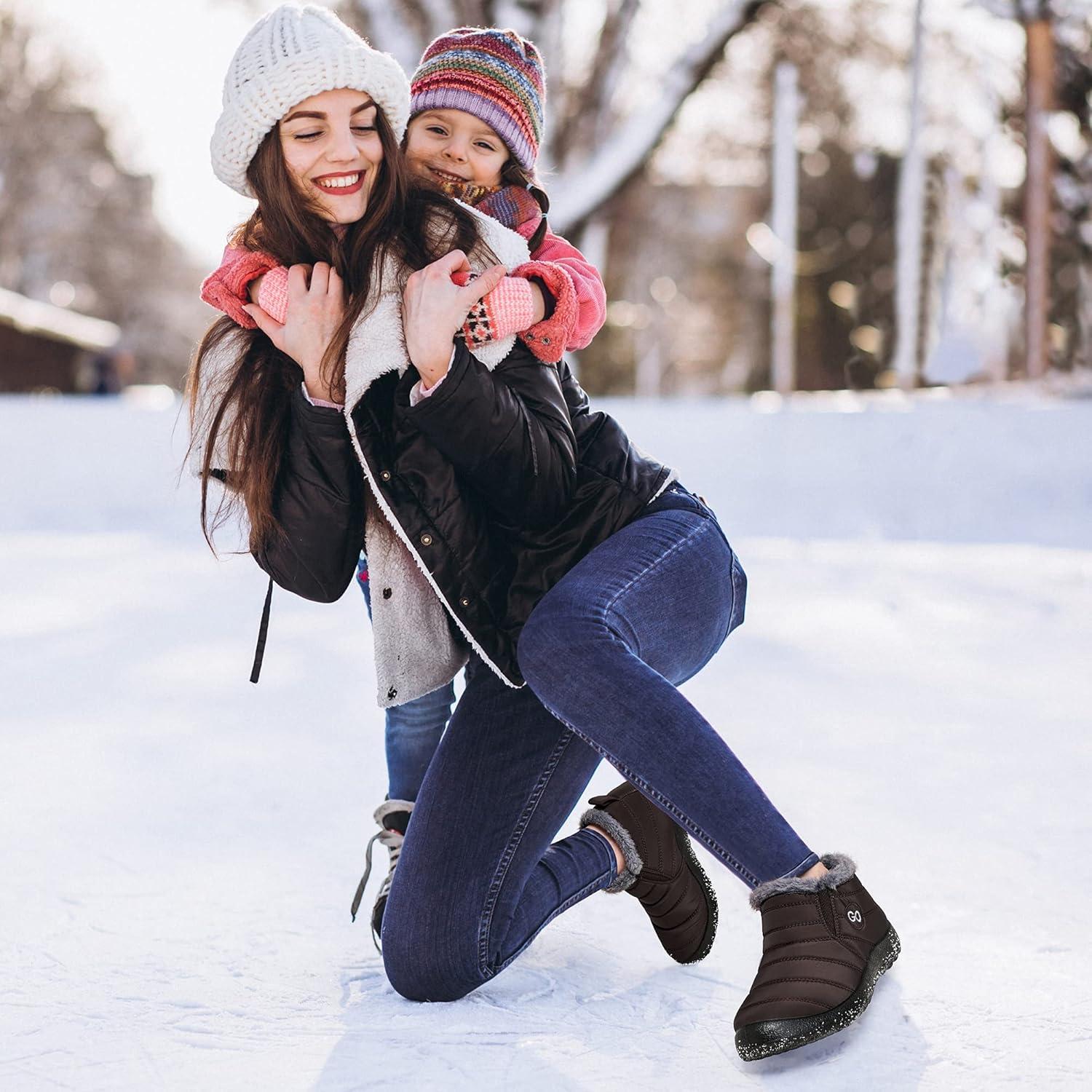 imageDUOYANGJIASHA Womens Snow Boots Winter Shoes Warm Fur Lined Ankle Booties Waterproof Comfortable Boots for WomenBrown