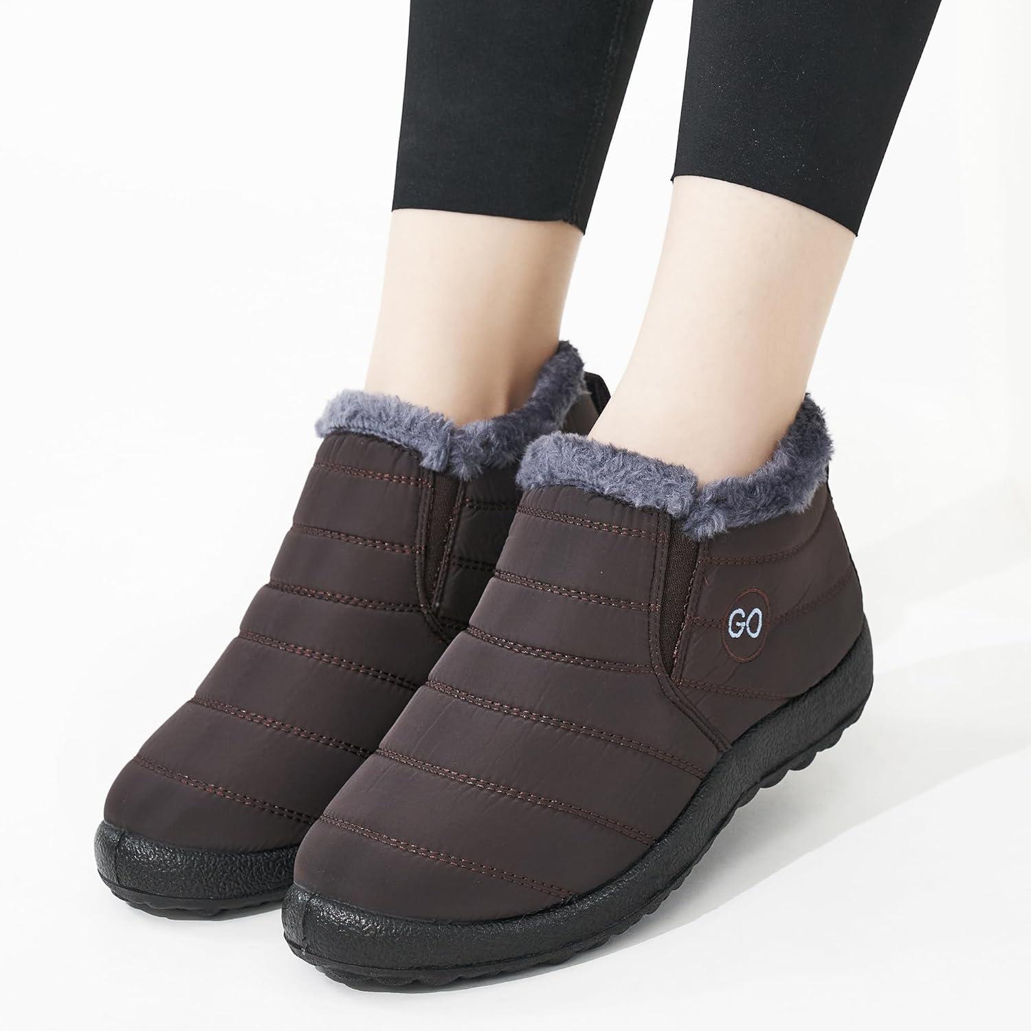 imageDUOYANGJIASHA Womens Snow Boots Winter Shoes Warm Fur Lined Ankle Booties Waterproof Comfortable Boots for WomenBrown