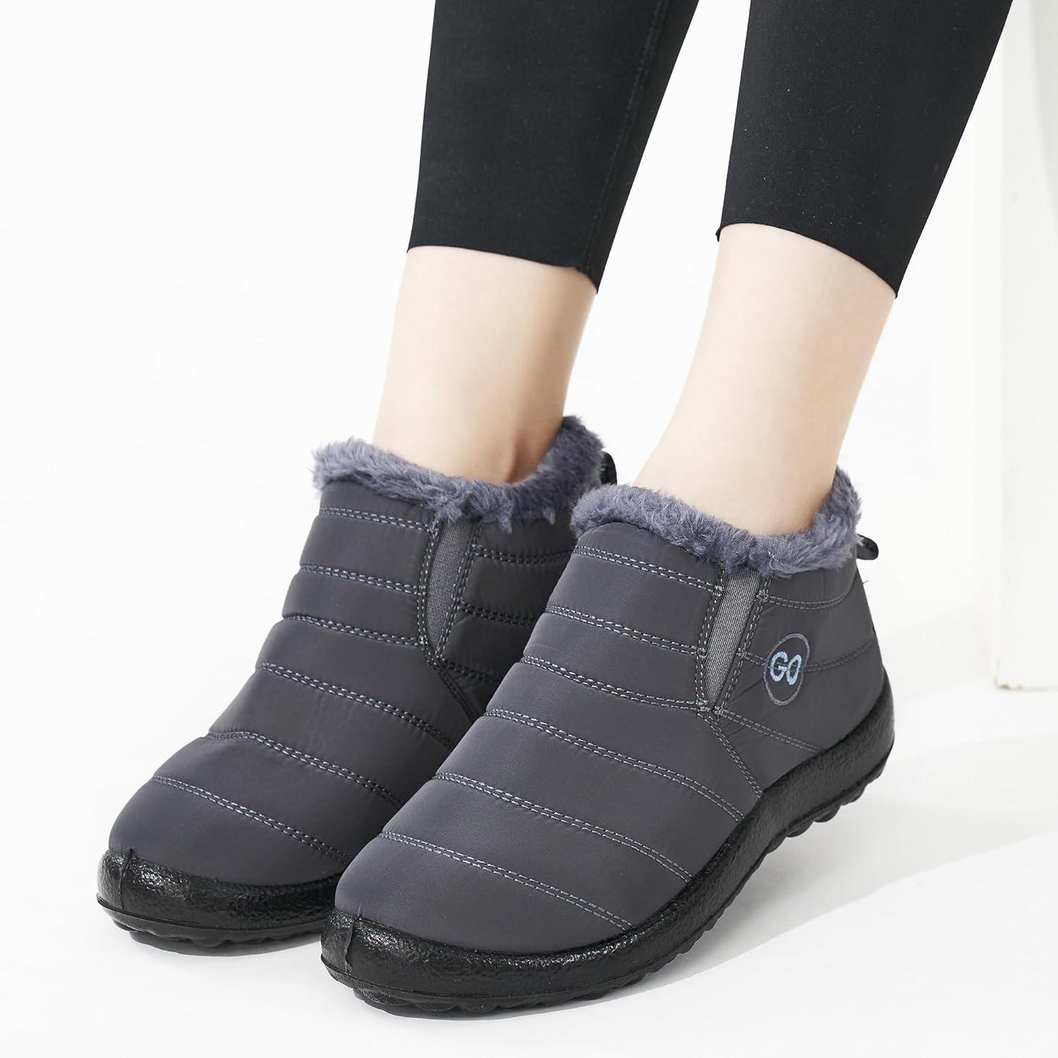 imageDUOYANGJIASHA Womens Snow Boots Winter Shoes Warm Fur Lined Ankle Booties Waterproof Comfortable Boots for WomenGrey