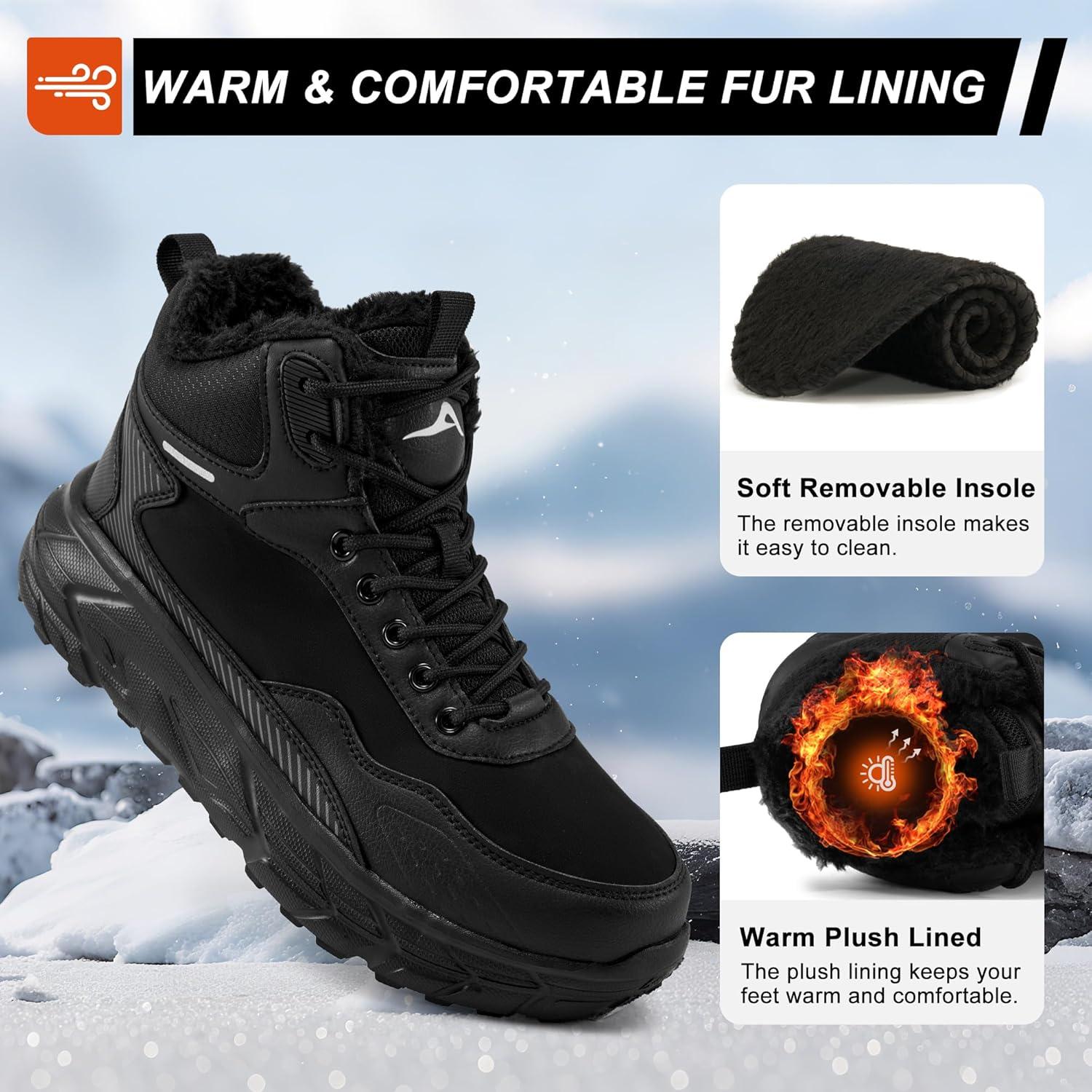 imageEcetana Mens Winter Snow Boots Warm Fur Lined Waterproof Outdoor Work Shoes Comfortable Lightweight Ankle Booties