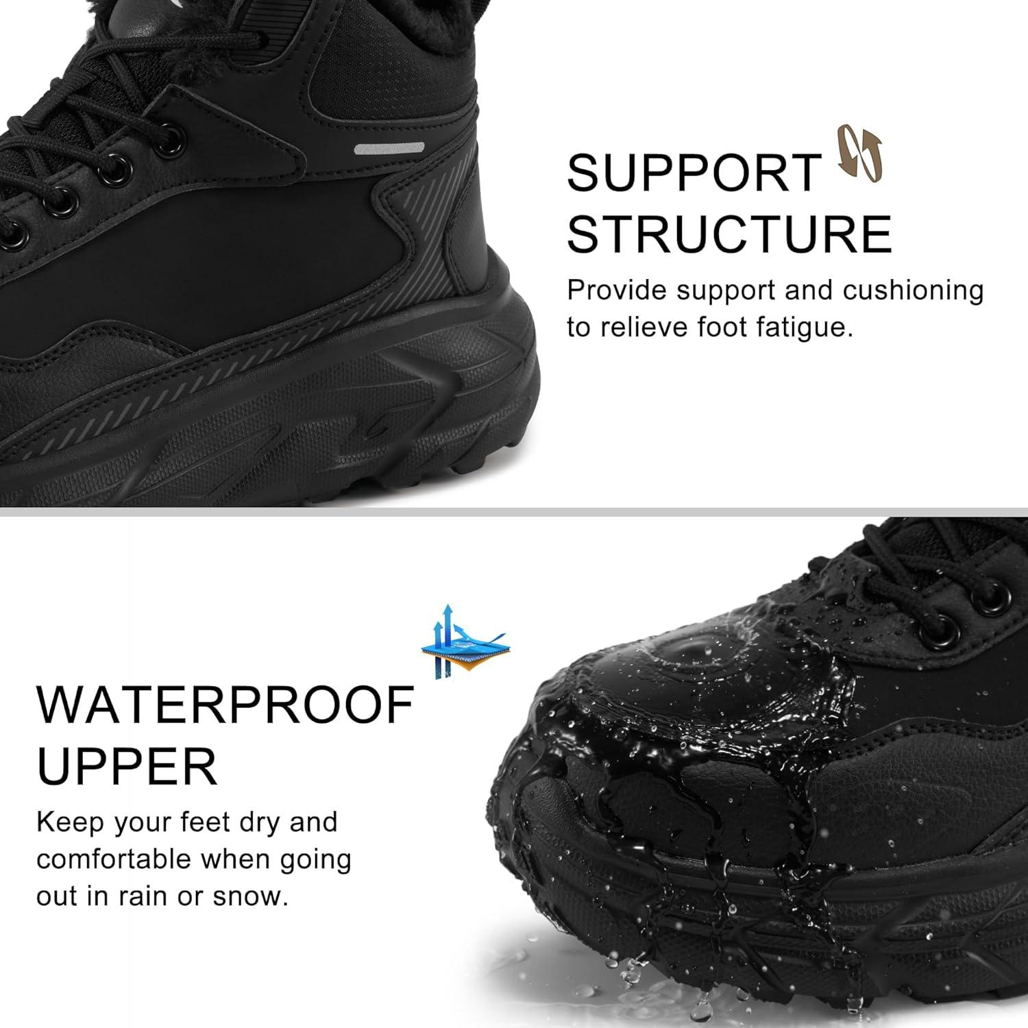 imageEcetana Mens Winter Snow Boots Warm Fur Lined Waterproof Outdoor Work Shoes Comfortable Lightweight Ankle Booties