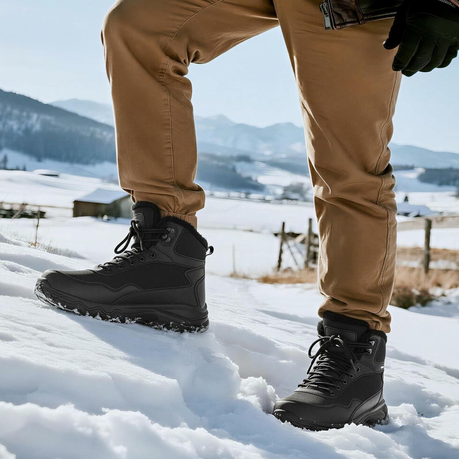 imageEcetana Mens Winter Snow Boots Warm Fur Lined Waterproof Outdoor Work Shoes Comfortable Lightweight Ankle Booties