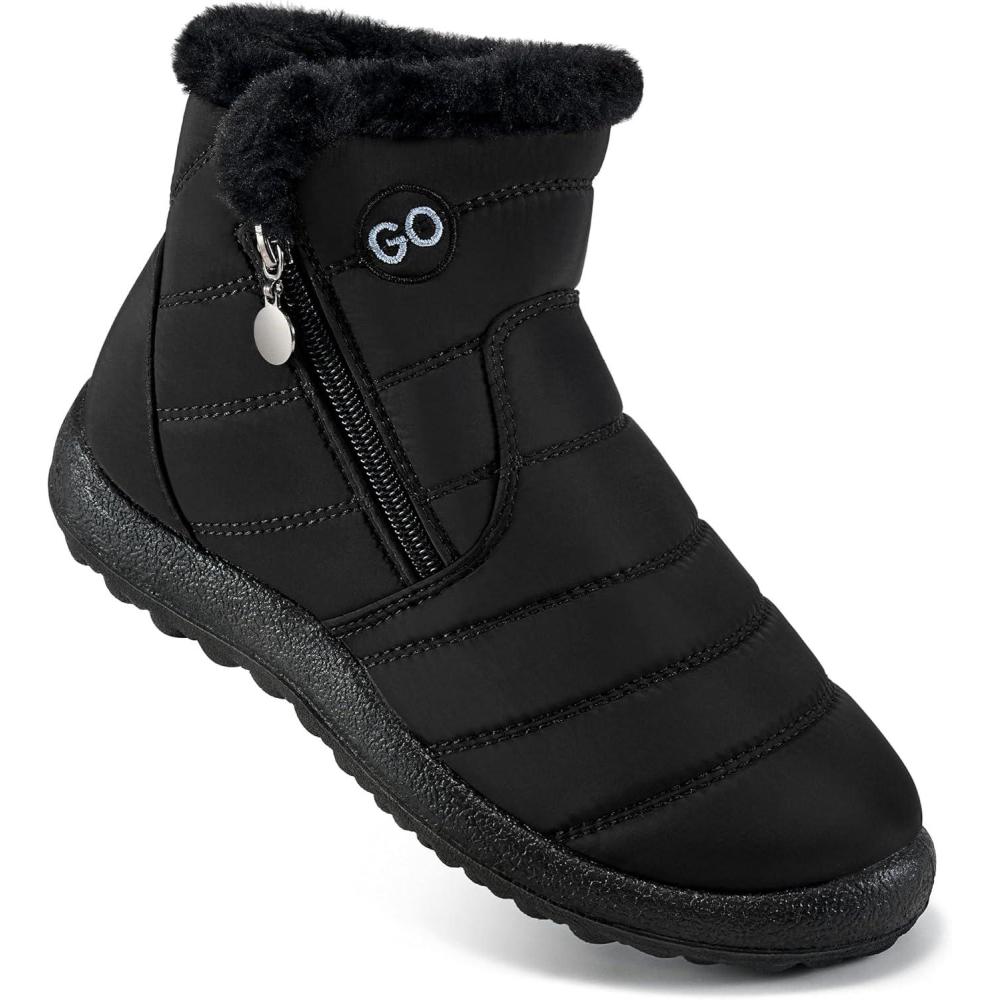 imageDUOYANGJIASHA Snow Boots for Women Winter Warm Ankle Booties Waterproof Comfortable Slip On Outdoor Fur Lined Lining Zipper Womens Snow BootsBlack