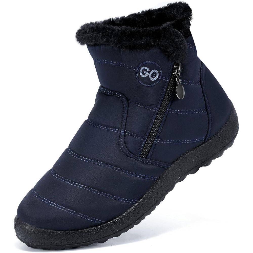 imageDUOYANGJIASHA Snow Boots for Women Winter Warm Ankle Booties Waterproof Comfortable Slip On Outdoor Fur Lined Lining Zipper Womens Snow BootsBlue