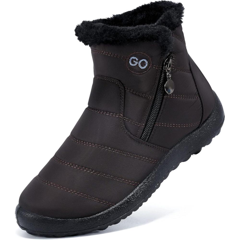 imageDUOYANGJIASHA Snow Boots for Women Winter Warm Ankle Booties Waterproof Comfortable Slip On Outdoor Fur Lined Lining Zipper Womens Snow BootsCoffee
