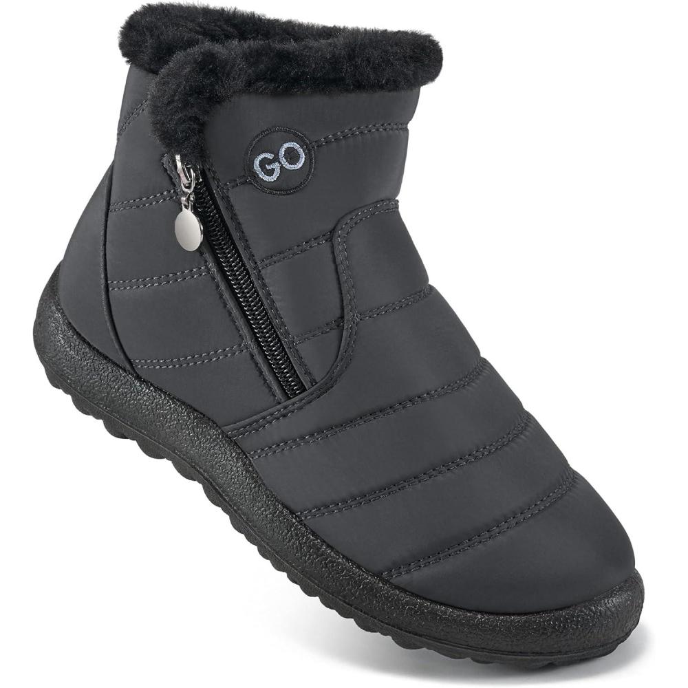 imageDUOYANGJIASHA Snow Boots for Women Winter Warm Ankle Booties Waterproof Comfortable Slip On Outdoor Fur Lined Lining Zipper Womens Snow BootsGrey