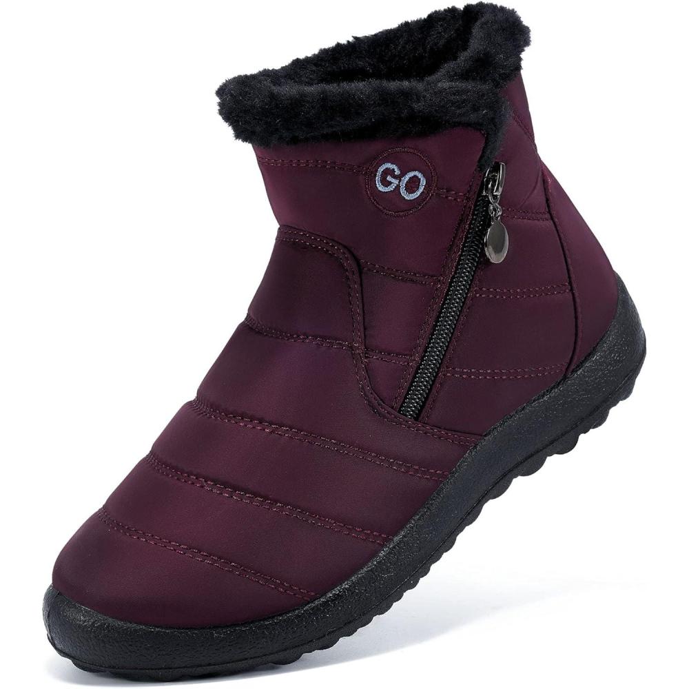 imageDUOYANGJIASHA Snow Boots for Women Winter Warm Ankle Booties Waterproof Comfortable Slip On Outdoor Fur Lined Lining Zipper Womens Snow BootsWinered