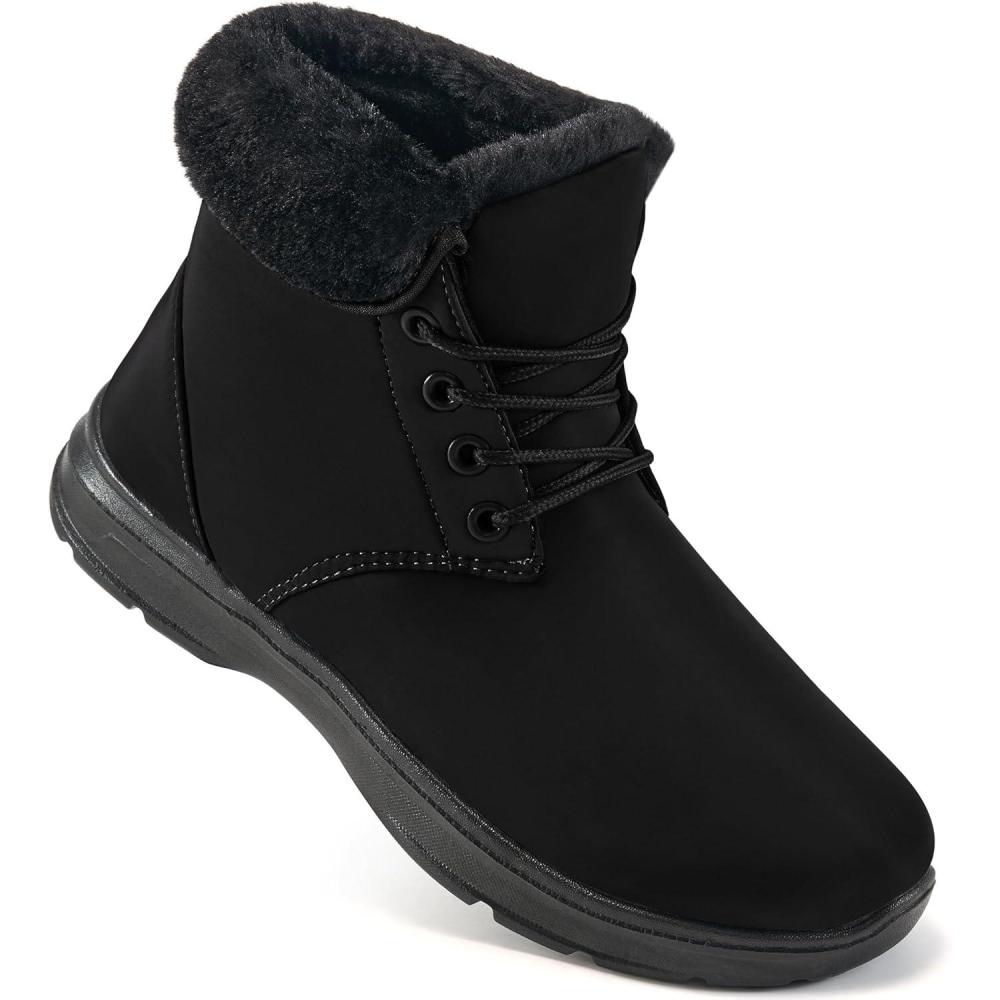 imageEcetana Winter Boots for Women Snow Warm Fur Lined Waterproof Ankle Booties Lace Up Non Slip Flat Comfortable Womens ShoesBlack
