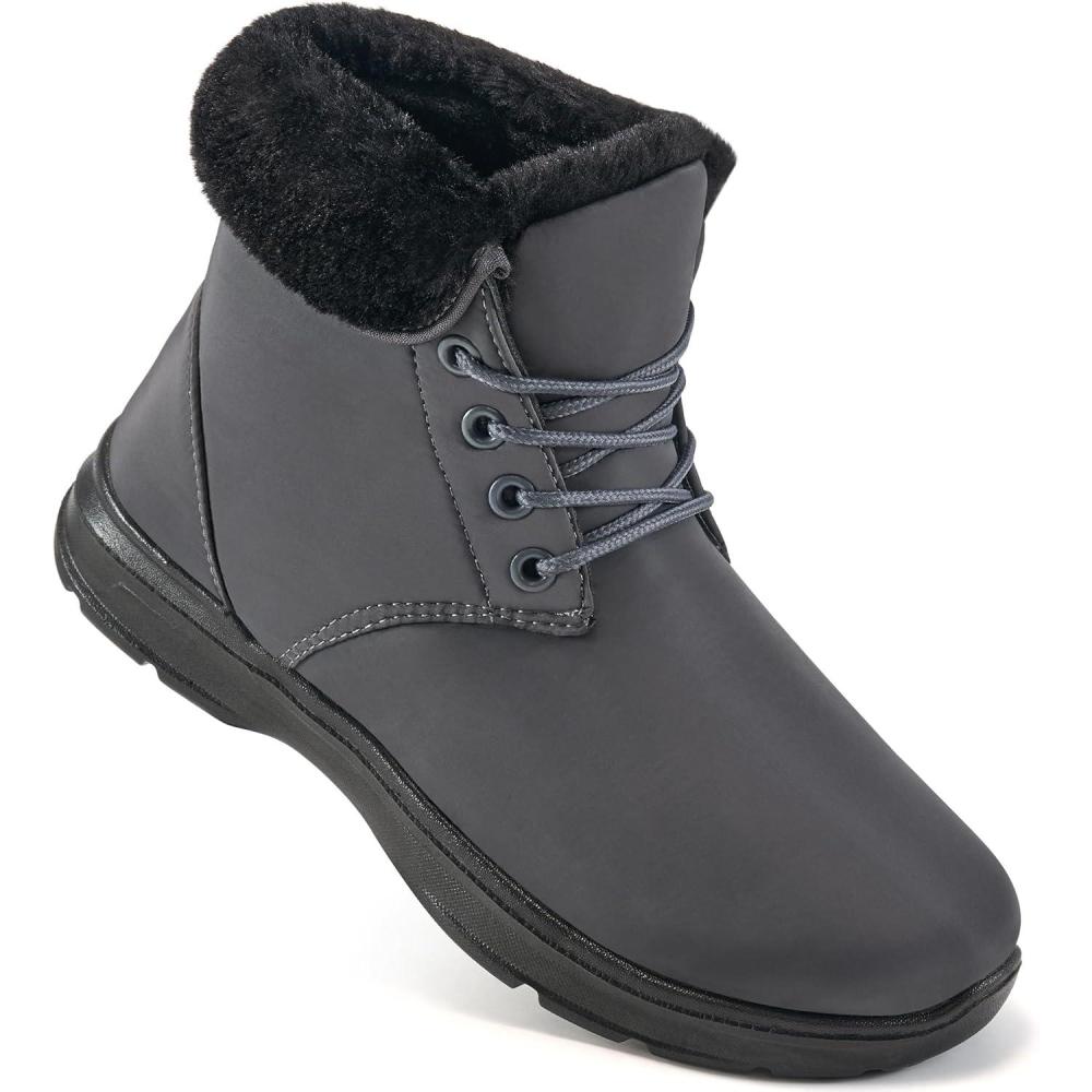 imageEcetana Winter Boots for Women Snow Warm Fur Lined Waterproof Ankle Booties Lace Up Non Slip Flat Comfortable Womens ShoesGrey