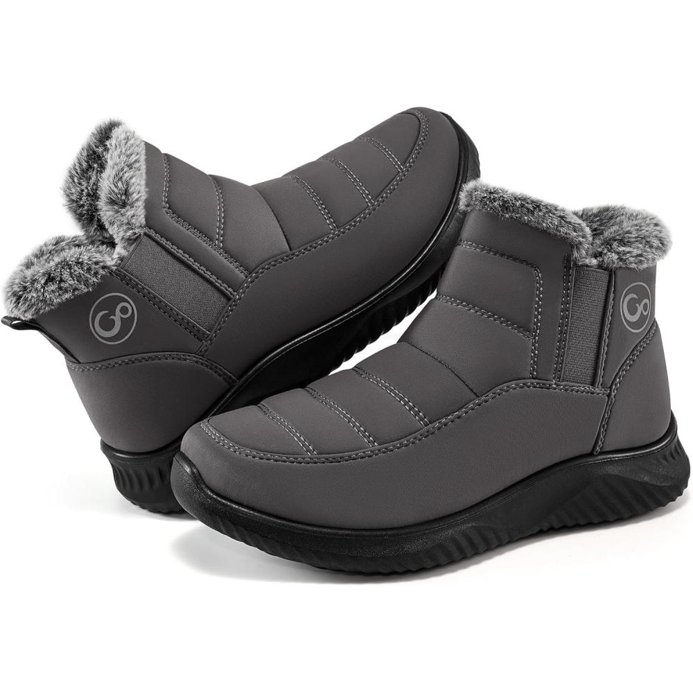 imageEcetana Womens Snow Boots Winter Shoes Ankle Booties Warm Fur Lined Waterproof NonSlip Boots for WomenGrey