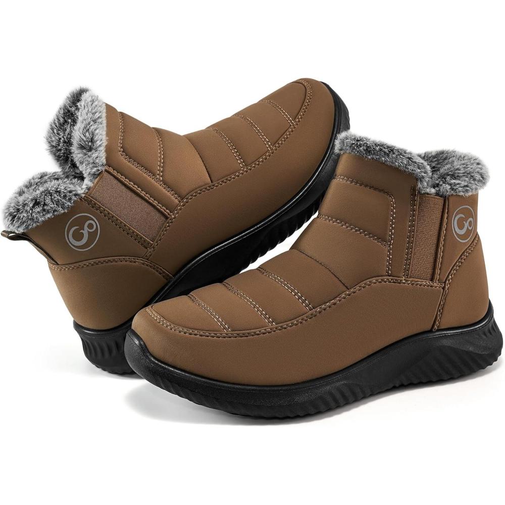 imageEcetana Womens Snow Boots Winter Shoes Ankle Booties Warm Fur Lined Waterproof NonSlip Boots for WomenKhaki