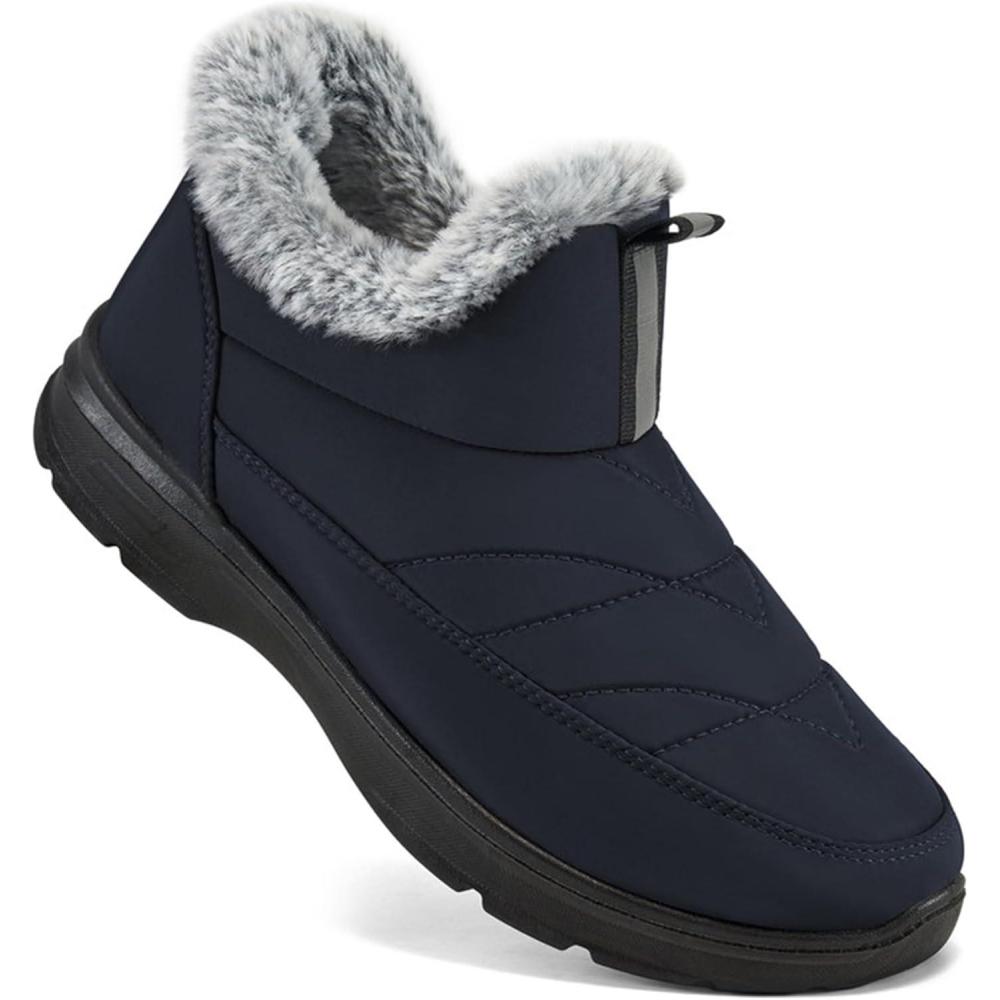 imageEcetana Womens Winter Boots Snow Shoes 2025 Waterproof Warm Fur Lined Booties Slip on Ankle Boots for WalkingBlue
