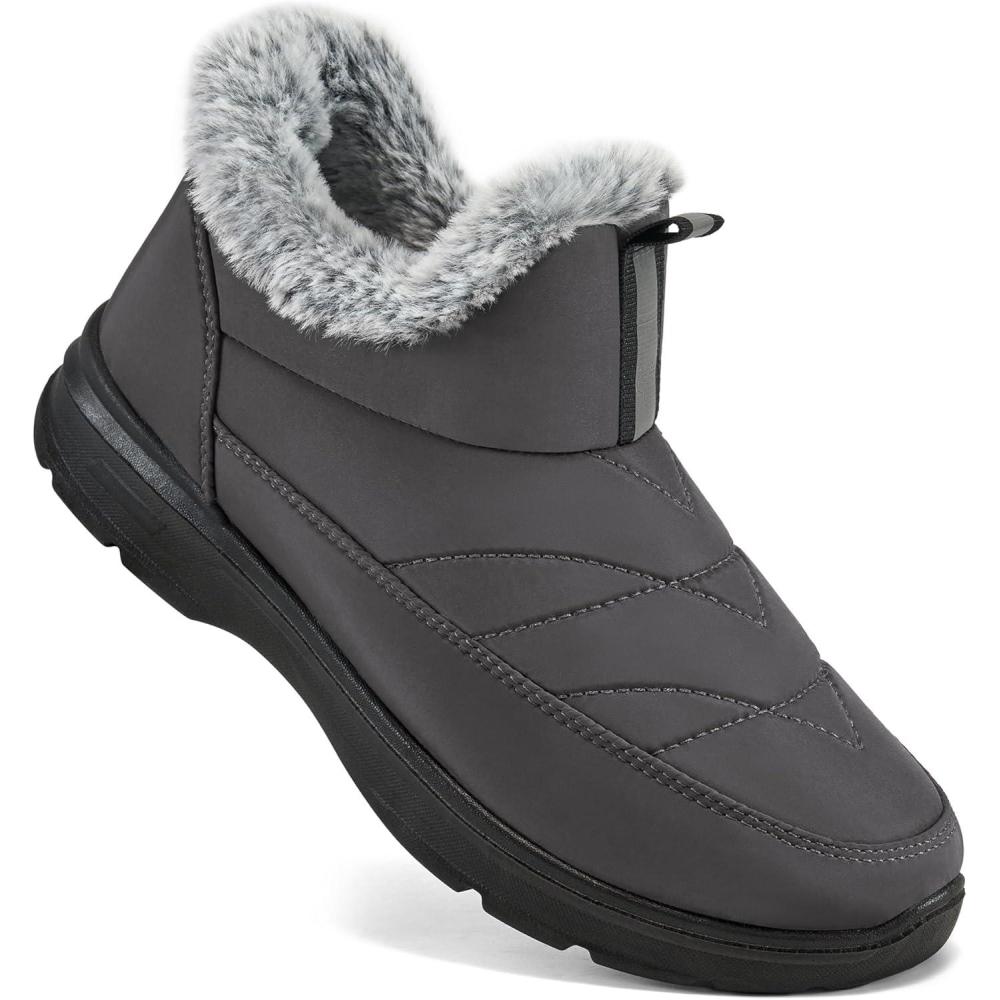 imageEcetana Womens Winter Boots Snow Shoes 2025 Waterproof Warm Fur Lined Booties Slip on Ankle Boots for WalkingGrey
