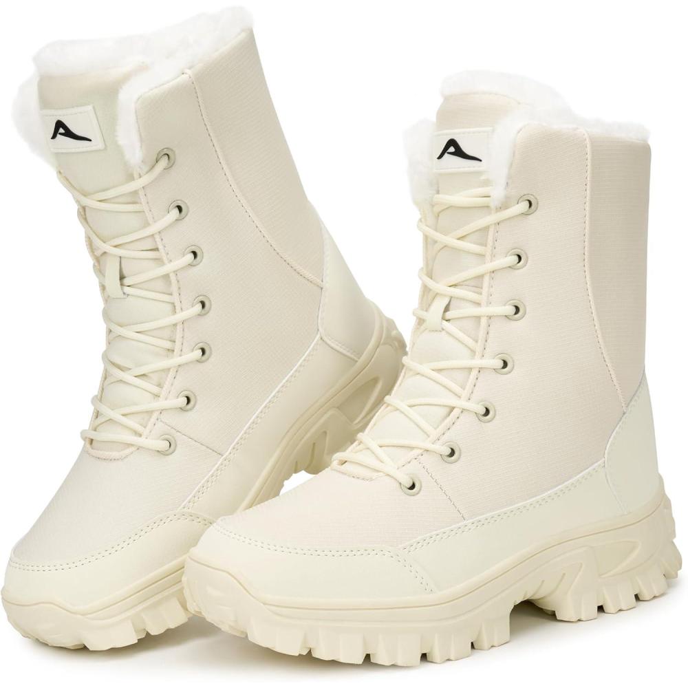 imageEcetana Womens Winter Snow Boots Waterproof Warm Fur Lined Comfortable Boots Non Slip MidCalf Outdoor Shoes for WalkingBeige