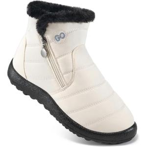 DUOYANGJIASHA Snow Boots for Women Winter Warm Ankle Booties Waterproof Comfortable Slip On Outdoor Fur Lined Lining Zipper Womens Snow Boots(Beige)