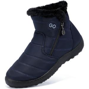 DUOYANGJIASHA Snow Boots for Women Winter Warm Ankle Booties Waterproof Comfortable Slip On Outdoor Fur Lined Lining Zipper Womens Snow Boots(Blue)