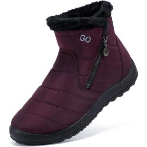 DUOYANGJIASHA Snow Boots for Women Winter Warm Ankle Booties Waterproof Comfortable Slip On Outdoor Fur Lined Lining Zipper Womens Snow Boots(Winered)