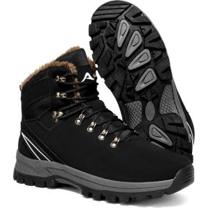 Ecetana Mens Winter Snow Boots: Insulated Waterproof Hiking Shoes Casual Warm Fur Lined Ankle Booties(Black)