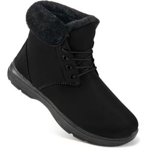 Ecetana Winter Boots for Women Snow Warm Fur Lined Waterproof Ankle Booties Lace Up Non Slip Flat Comfortable Womens Shoes(Black)