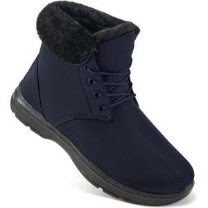 Ecetana Winter Boots for Women Snow Warm Fur Lined Waterproof Ankle Booties Lace Up Non Slip Flat Comfortable Womens Shoes(Blue)