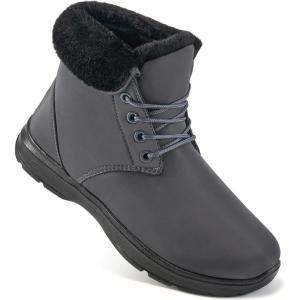 Ecetana Winter Boots for Women Snow Warm Fur Lined Waterproof Ankle Booties Lace Up Non Slip Flat Comfortable Womens Shoes(Grey)