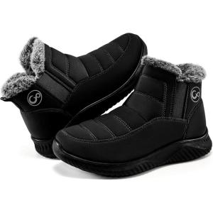 Ecetana Womens Snow Boots Winter Shoes: Ankle Booties Warm Fur Lined Waterproof Non-Slip Boots for Women(Black)