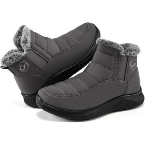 Ecetana Womens Snow Boots Winter Shoes: Ankle Booties Warm Fur Lined Waterproof Non-Slip Boots for Women(Grey)