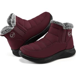 Ecetana Womens Snow Boots Winter Shoes: Ankle Booties Warm Fur Lined Waterproof Non-Slip Boots for Women(Winered)