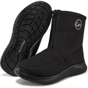 Ecetana Womens Snow Boots for Winter: Ankle Waterproof Booties with Fur Lined Warm Comfortable Shoes Anti Slip Outdoor Zipper Boots(Black)