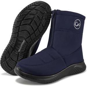 Ecetana Womens Snow Boots for Winter: Ankle Waterproof Booties with Fur Lined Warm Comfortable Shoes Anti Slip Outdoor Zipper Boots(Blue)