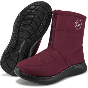 Ecetana Womens Snow Boots for Winter: Ankle Waterproof Booties with Fur Lined Warm Comfortable Shoes Anti Slip Outdoor Zipper Boots(Winered)