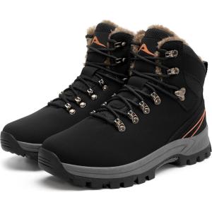 Ecetana Womens Snow Boots for Winter Waterproof Hiking Boots Warm Fur Lined Ankle Booties Non-Slip Outdoor Walking Shoes(Black)