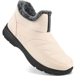 Ecetana Womens Winter Boots Snow Shoes 2025 Waterproof Warm Fur Lined Booties Slip on Ankle Boots for Walking(Beige)