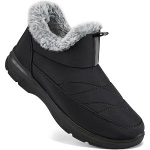 Ecetana Womens Winter Boots Snow Shoes 2025 Waterproof Warm Fur Lined Booties Slip on Ankle Boots for Walking(Black)