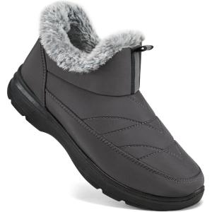 Ecetana Womens Winter Boots Snow Shoes 2025 Waterproof Warm Fur Lined Booties Slip on Ankle Boots for Walking(Grey)