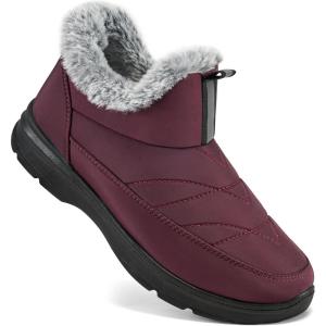 Ecetana Womens Winter Boots Snow Shoes 2025 Waterproof Warm Fur Lined Booties Slip on Ankle Boots for Walking(Red)