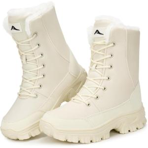 Ecetana Womens Winter Snow Boots: Waterproof Warm Fur Lined Comfortable Boots Non Slip Mid-Calf Outdoor Shoes for Walking(Beige)