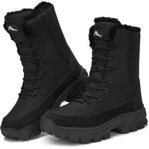 Ecetana Womens Winter Snow Boots: Waterproof Warm Fur Lined Comfortable Boots Non Slip Mid-Calf Outdoor Shoes for Walking(Black)